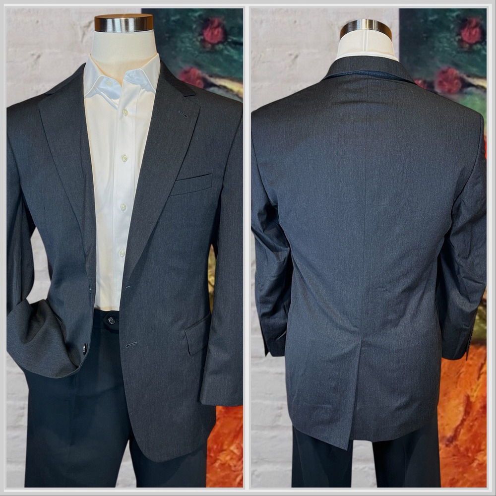 Jos A Bank Signature 42R Solid Charcoal Gray Twill Blazer Sport Coat Suit Jacket - Picture 2 of 15
